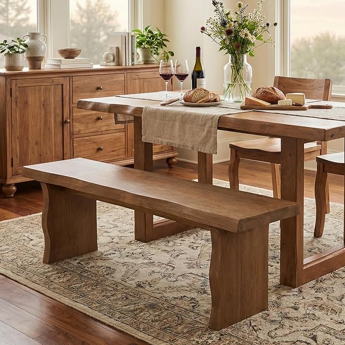 Christopher Knight Home Hartwell 63" Indoor Pine Dining Bench, Solid Wood Bench Seat for Dining Table, Rectangular Dining Seat, Spacious Seating, Long Footstool for Living Room Dining Room, Pine Wood