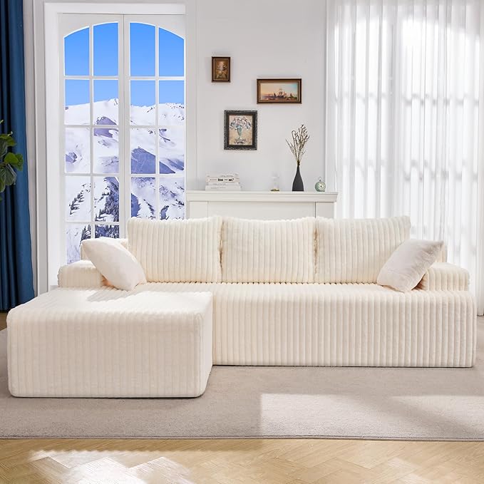 Hobestluk Modular Sectional Sofa Boneless Couch L-Shape Couch 3 Seat Modular Couch Memory Foam Sectional Couches for Living Room Furniture, Cloud Couch with Chaise Lounge (96" Left Facing Chaise)