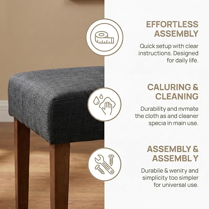 HNY Farmhouse Upholstered Dining Bench Seat, 45" Linen Entryway Bench with Natural Wood Legs, Mid Century Modern End of Bed Bench for Kitchen Bedroom Living Room Hallway, for 2-3 Person, Charcoal