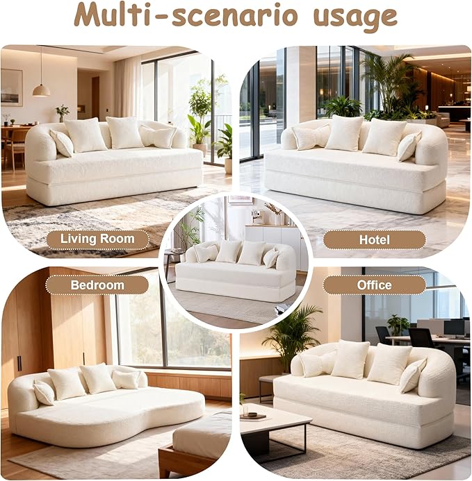 70" Convertible Sofa Bed, 2-in-1 Boneless Sleeper Sofa, Soft Chenille Folding Sofa Loveseat with 4 Pillows, Love Seat Small Couch for Small Spaces, Living Room, Bedroom, No Assembly