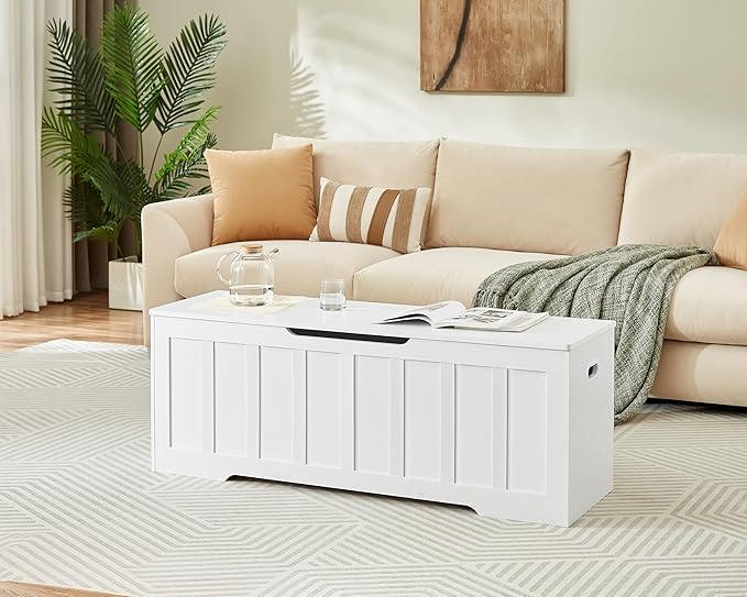 VANKILEY 51.2" Storage Chest Extra Large,Storage Bench with 2 Safety Hinges,Shoe Bench,51.2 * 15.7 * 19.1 inches,Wooden Trunk for Bedroom,livingroom,entryway,Supports 220 lb,Easy Assembly(White).
