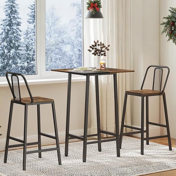 YATINEY Bar Table, Kitchen Dining Table, Bar Counter Height Table, Pub Color Matching Breakfast Table, for Dining Room, Tavern, Coffee Corner, Party, Rustic Brown and Black BT02BR