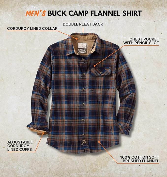 Legendary Whitetails Mens Long Sleeve Button Down 100% Cotton Flannel Shirt