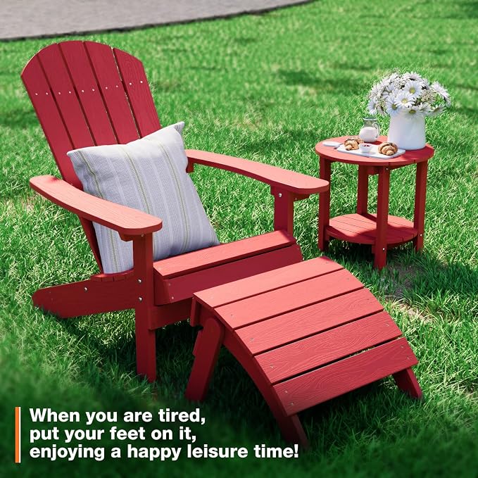 YEFU Adirondack Ottoman Set of 2, Patio Foot Rest, Weather Resistant for Adirondack Chair, Red
