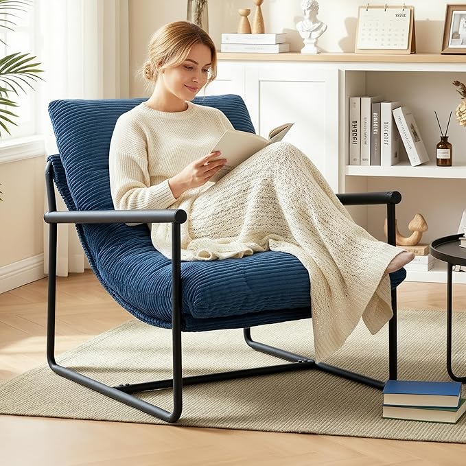 Modern Accent Chair for Living Room,Arm Chair with Metal Frame,Upholstered Armchair with Soft Cushion for Bedroom Lounge Reading Room (Blue)