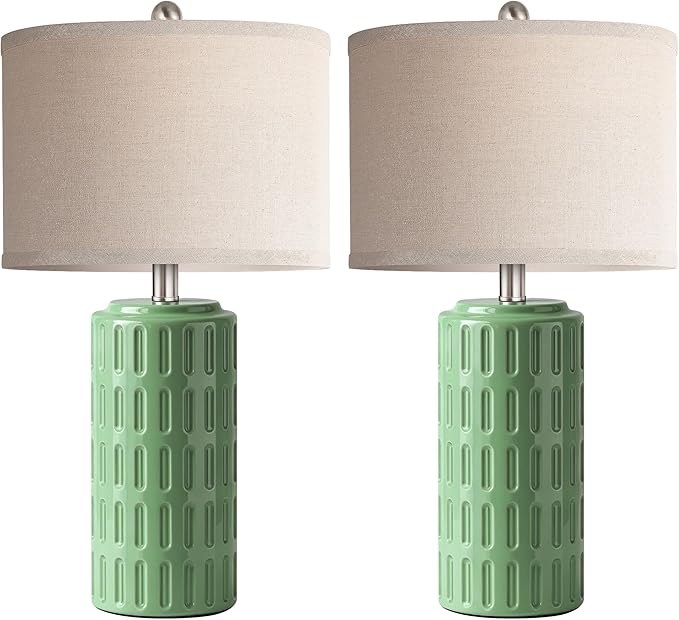 PARTPHONER 23" Farmhouse Modern Ceramic Table Lamp Set of 2 - Sage Green Bedside Lamps for Bedroom & Living Room, Nightstand, Desk, End Table