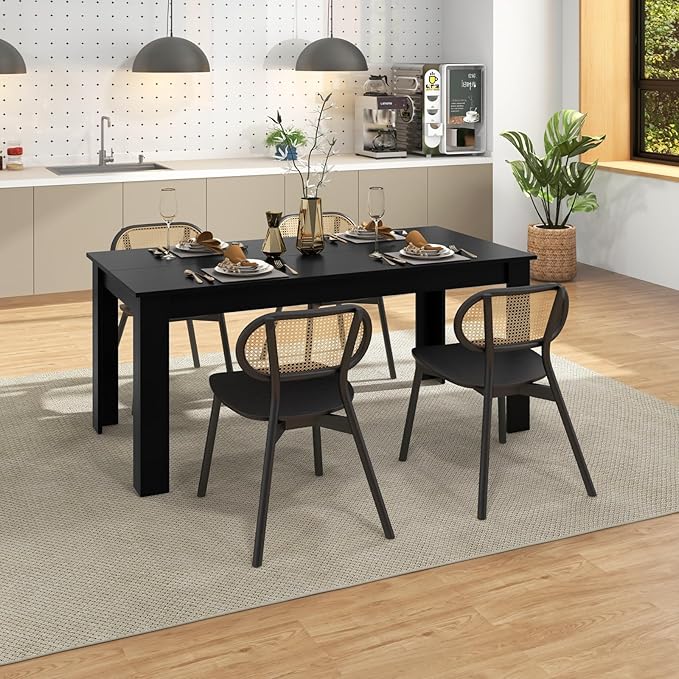 Giantex Dining Table for 6, Rectangular Kitchen Table with 330Lbs Capacity, Stable Structure, 63" L x 31.5" W x 30" H Large Farmhouse Center Tables for Dinner, Dinette, Dining Room, Black