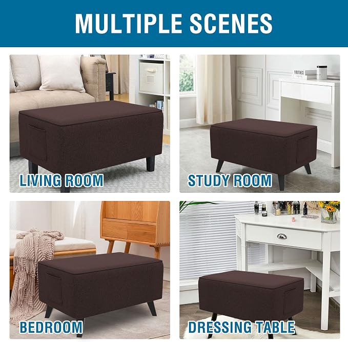 H.VERSAILTEX Sturdy Ottoman Cover Rectangle Fit Length 49"-50" Footrest Ottoman Slipcovers for Foot Stool & Folding Storage Furniture with Storage Side Pocket - Heather Chocolate