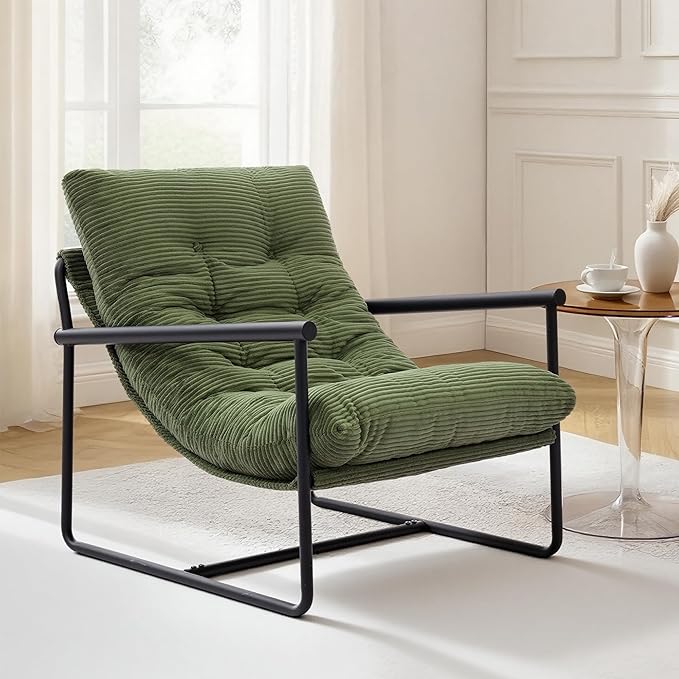 Modern Accent Chair for Living Room,Arm Chair with Metal Frame,Upholstered Armchair with Soft Cushion for Bedroom Lounge Reading Room (Green)