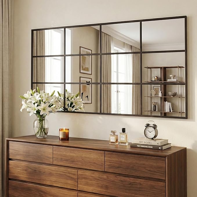 Suidia Wall Mirror, 30" x 60" Window Decorative Mirrors, Metal Framed Wall Decor Wall-Mounted Mirrors for Bedroom, Living Room, Entryway, Bronze