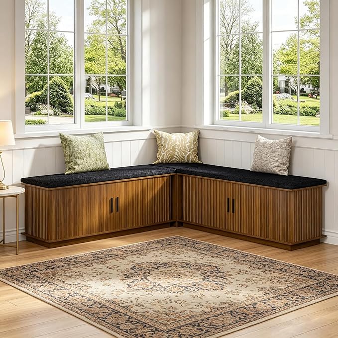 L Shaped Breakfast Nook Bench with Cushion, Kitchen Corner Bench with Hidden Storage, Backless Corner Dining Benches for Kitchen Dining Room Entryway