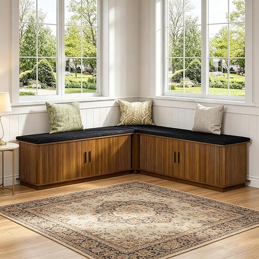 L Shaped Breakfast Nook Bench with Cushion, Kitchen Corner Bench with Hidden Storage, Backless Corner Dining Benches for Kitchen Dining Room Entryway