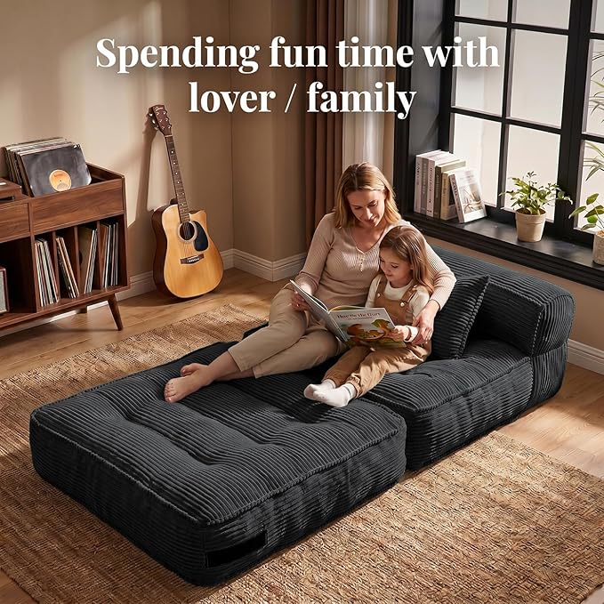 Folding Sofa Bed, Convertible Sleeper Chair with Pillow Foldable Mattress with Back Support, Portable Fold Out Chair Bed Comfy Floor Couch Lounge for Living Room Bedroom Apartment Single