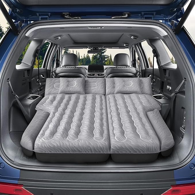 Inflatable SUV Air Mattress Bed Car Mattress, Double-Sided Flocking Travel Camping Bed, Car Sleeping Mattress for Universal SUV with Air Pump 2 Pillows