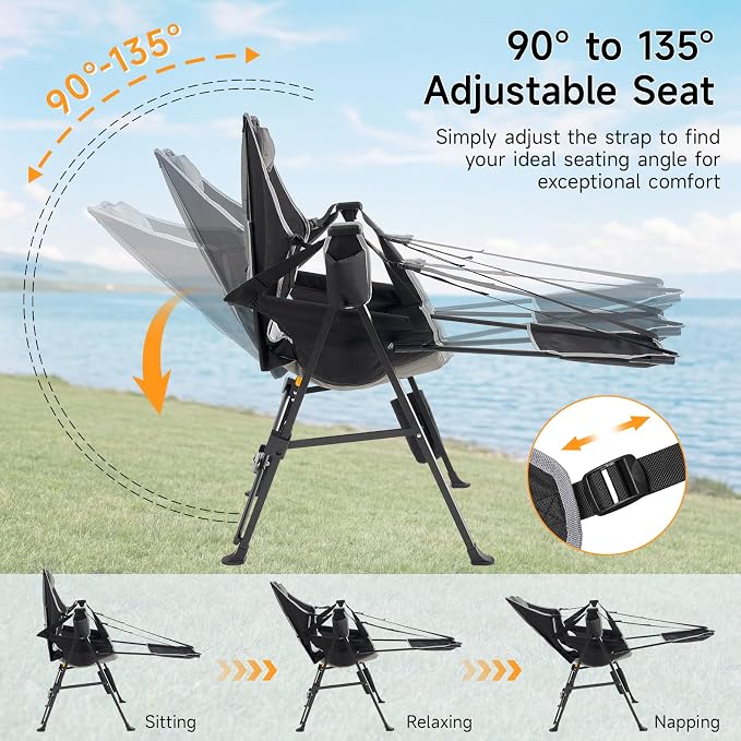 Hammock Camping Chair 2 Pack with Removable Footrest, 400lbs Heavy Duty Portable Swing Chair Outdoor with Adjustable Back, Foldable Camping Chair with Headrest and Cup Holder for Camping, Patio, Lawn