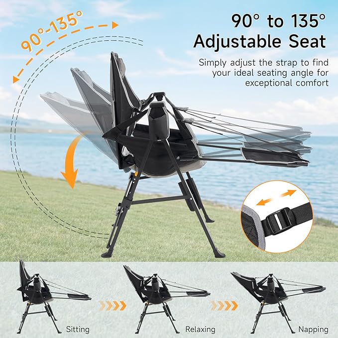 Hammock Camping Chair with Removable Footrest, 400lbs Heavy Duty Portable Swing Chair Outdoor with Adjustable Back, Foldable Camping Chair with Headrest and Cup Holder for Camping, Patio, Lawn