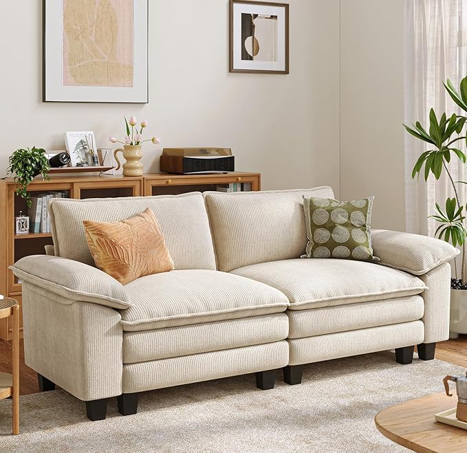 LINSY HOME 90" Modular Cloud Love Seat Sofa, Corduroy Soft Sectional Couch, Modern Comfy Love Seat, Perfect for Living Room, Apartment, Office, Beige