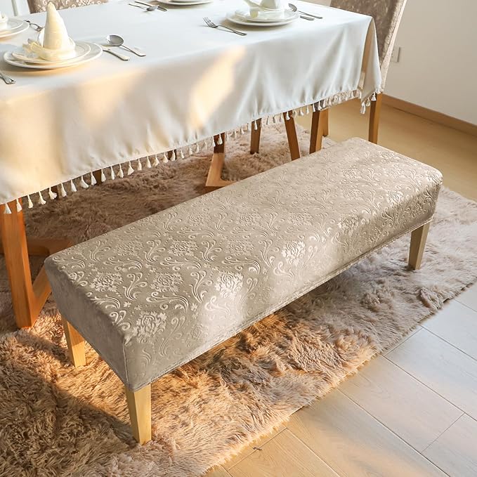 FORCHEER Kitchen Chair seat Cover Set 4 and Bench Cover Set Velvet Flower Pattern Anti-Dust Removable Seat Protector for Dining Room- 4 PCS Chair Cover+1 PC Bench Cover(Camel)
