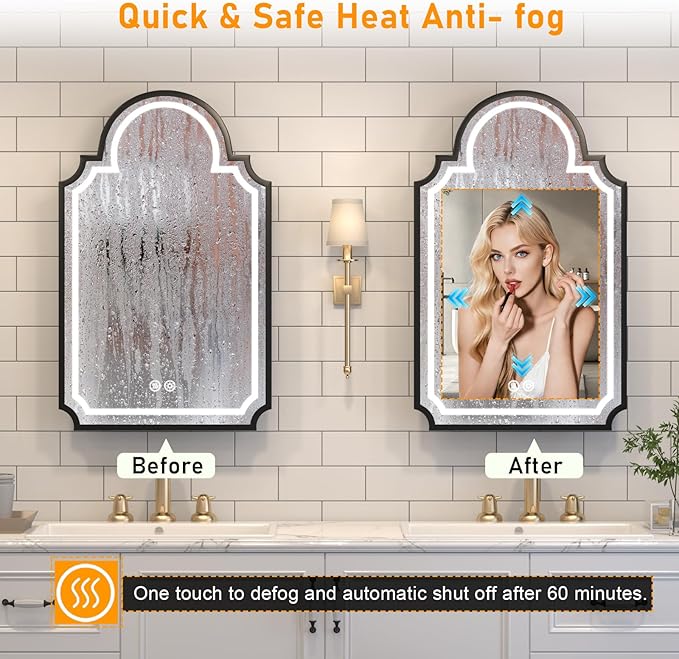 20''x32'' LED Medicine Cabinet with Mirror, Recessed & Wall Mounted Bathroom Mirrors with Storage and Lights, Anti-Fog Dimmable 3 Color Temperature, 2 Adjustable Shelves, Full Metal Medicine Cabinets