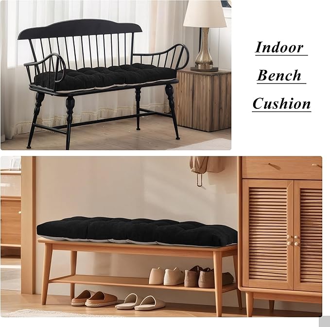 Bench Cushion for Indoor Furniture 48x19 inch Rectangle Bench Seat Cushion for Bay Window Entryway Bench Thick Textured Chair Cushion with Non-Slip Backing 1 Pack, Black