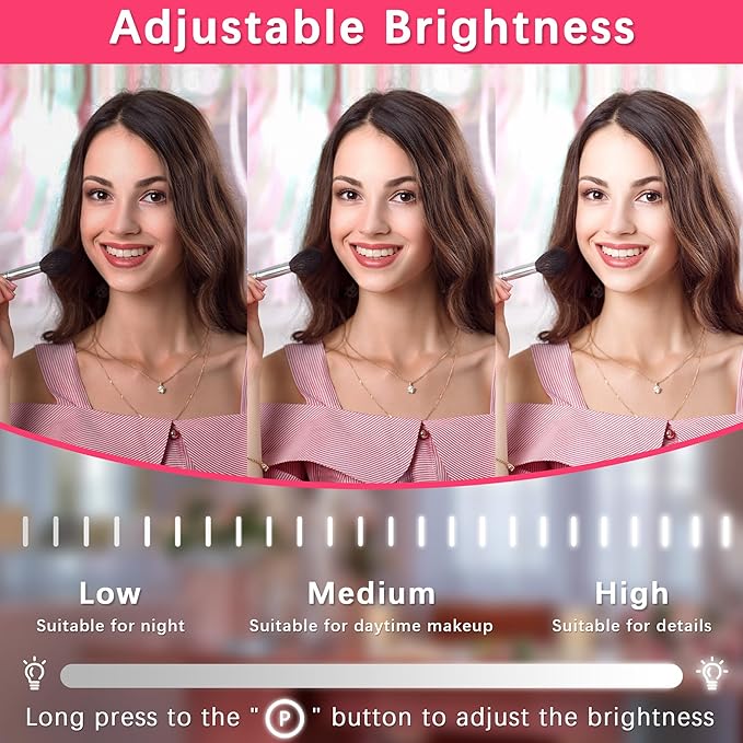 ROLOVE 22x17 Inch Lighted Vanity Mirror with Dimmable LED Lights - 3 Color Modes, Smart Touch Control & 360° Rotating Base - Desk Makeup Mirror (Black)
