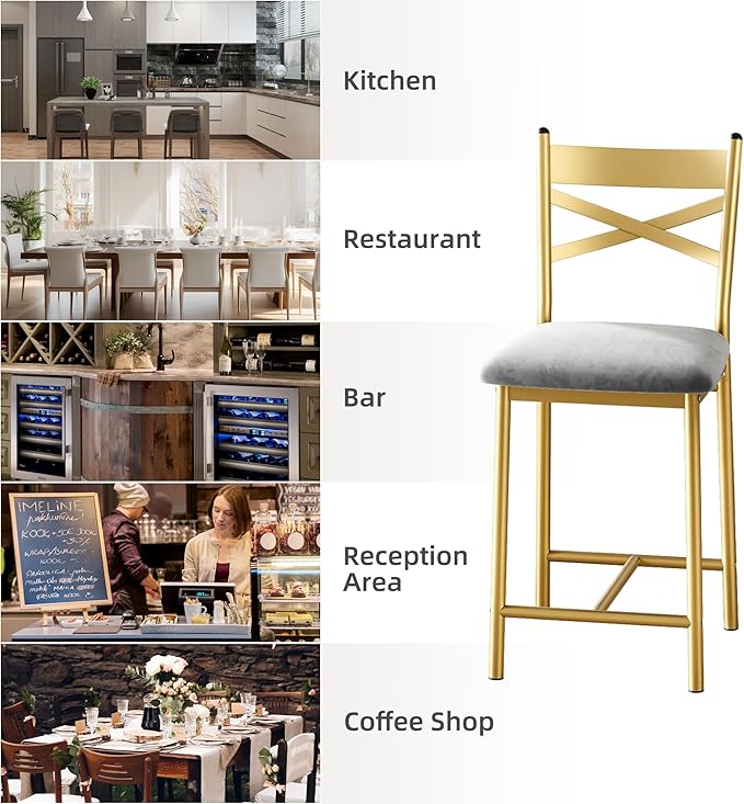 IDEALHOUSE 26" Counter Height Bar Stools Set of 2, Upholstered Bar Chairs with Back, Thick Cushion, Modern Counter Height Barstools for Kitchen Island, Apartment Counter, Dining Room Bar (2)