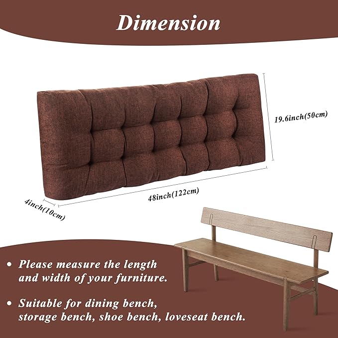 Bench Cushion for Indoor Furniture 48x19 inch Rectangle Bench Seat Cushion for Bay Window Entryway Bench Thick Textured Chair Cushion with Non-Slip Backing 1 Pack, Coffee