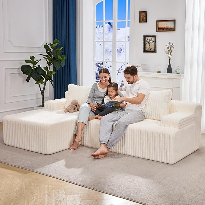 Hobestluk Modular Sectional Sofa Boneless Couch L-Shape Couch 3 Seat Modular Couch Memory Foam Sectional Couches for Living Room Furniture, Cloud Couch with Chaise Lounge (96" Left Facing Chaise)