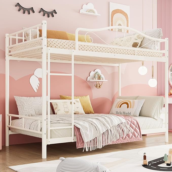 IDEALHOUSE Bunk Bed Twin Over Twin with Ladder & Full Safety Guardrail, Heavy Duty Metal Twin Over Twin Bunk Bed 400 Lbs Load Capacity, Space-Saving, Noise Free, No Box Spring Needed, Easy Assembly, C
