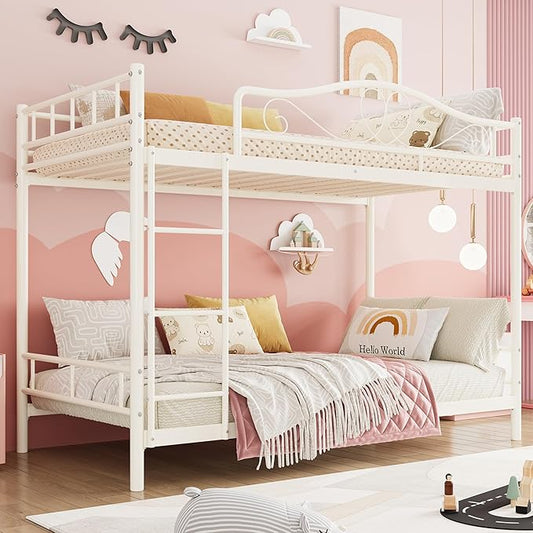 IDEALHOUSE Bunk Bed Twin Over Twin with Ladder & Full Safety Guardrail, Heavy Duty Metal Twin Over Twin Bunk Bed 400 Lbs Load Capacity, Space-Saving, Noise Free, No Box Spring Needed, Easy Assembly, C