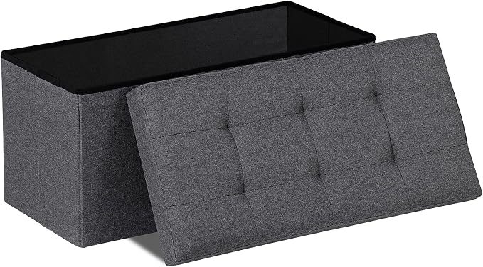 ZENY 30 Inches Folding Storage Ottoman Bench with Hidden Storage, Foot Rest Stool for Living Room, Bedroom, Gray