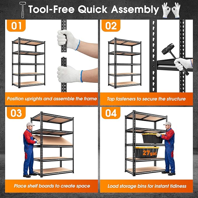 2000LBS Storage Shelves Heavy Duty,5-Tier Metal Shelving Unit for Pantry Garage Laundry Room,Adjustable Utility Storage Rack with Steel Frame & Thick MDF Boards,27.8"W x 12"D x 60"H, Black,3 Pack