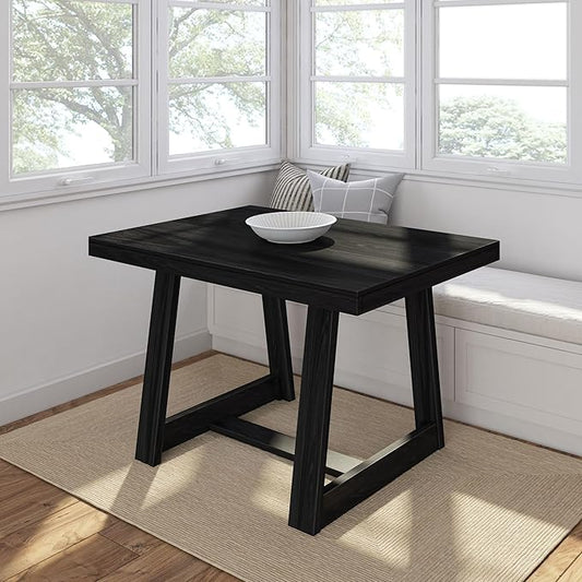 Plank+Beam 48 Inch Farmhouse Dining Table, Rustic Solid Wood Kitchen Table, Dinner Table for Dining Room, Home Office Furniture, Black Wirebrush