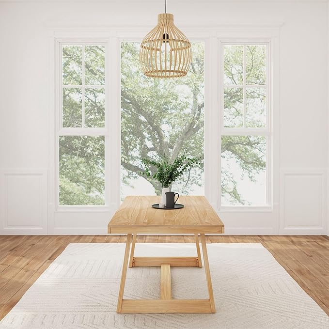 Plank+Beam 72 Inch Farmhouse Dining Table,Solid Wood Rustic Kitchen Table, for Dining Room, Home Office, Living Room Furniture, Easy Assembly, Blonde Wirebrush