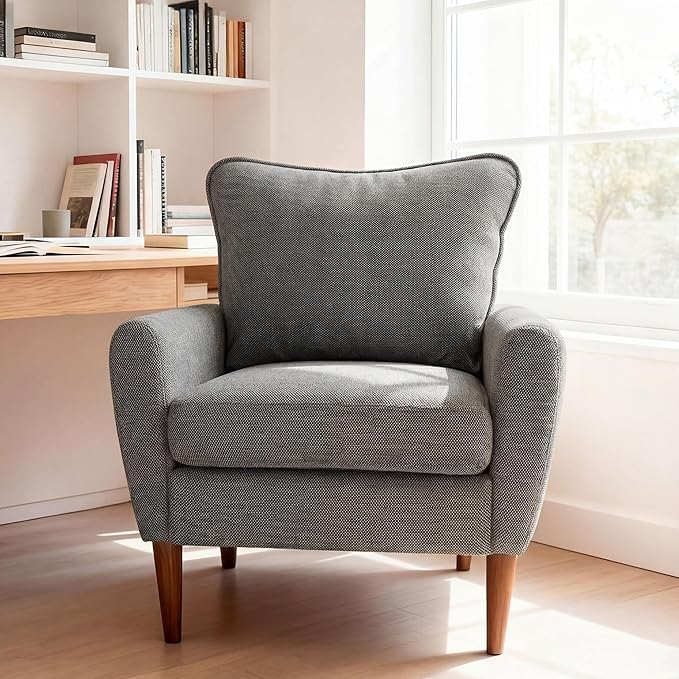 OLIXIS Comfy Accent Chair for Living Room Bedroom and Waiting Room, Upholstered Mid-Century Reading Chair with Pillow and Solid Wood Legs, Wide Singe Modern Lounge Sofa Gray, 2 Pack