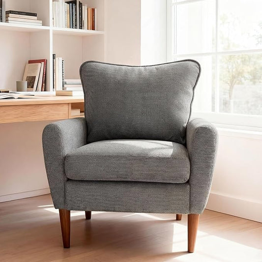 OLIXIS Comfy Accent Chair for Living Room Bedroom and Waiting Room, Upholstered Mid-Century Reading Chair with Pillow and Solid Wood Legs, Wide Singe Modern Lounge Sofa Gray, 2 Pack