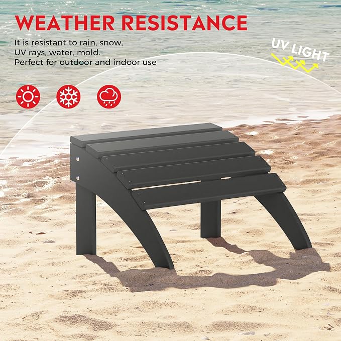 Costaelm Adirondack Chair Footrest Foldable Ottoman, Folding Ottoman Outdoor Foot Rest for Patio Waterproof, Adirondack Ottoman Outdoor, Gray