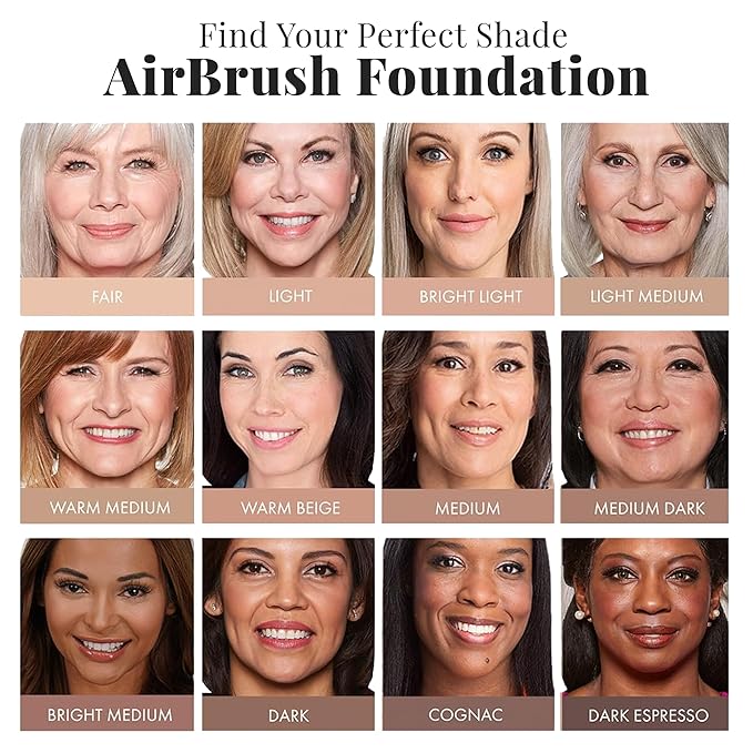 Jerome Alexander MagicMinerals AirBrush Foundation – 2 Piece Set with Airbrush Foundation and Kabuki Brush - Spray Makeup with Anti-aging Ingredients for Smooth Radiant Skin - Dark