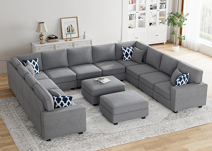 Legend Vansen Oversized Modular Sectional Sofa,U/L‑Shaped Reversible Couch with Ottoman,Deep Seat Plush Polyester Sofa for Living Room,13‑Seater,Dark Grey