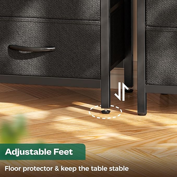 Huuger Nightstands Set of 2, End Tables with Charging Station, Side Tables with Fabric Drawers, Bedside Tables with USB Ports and Outlets, Night Stands for Bedroom, Black