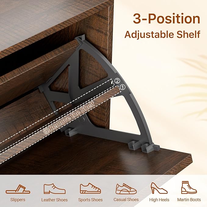 Farmhouse Shoe Cabinet Storage for Entryway, Slim Shoe Rack Cabinet with 3 Flip Drawers, Narrow Shoe Organizer Cabinet with Stylish Round Panel, Metal Leg and Handle
