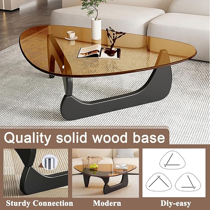 Modern Glass Coffee Table for Living Room, Mid Century Coffee Table, Small Coffee Tables, Suitable for Bedroom Living Room Reception Office Tables (Black/Brown, Medium)