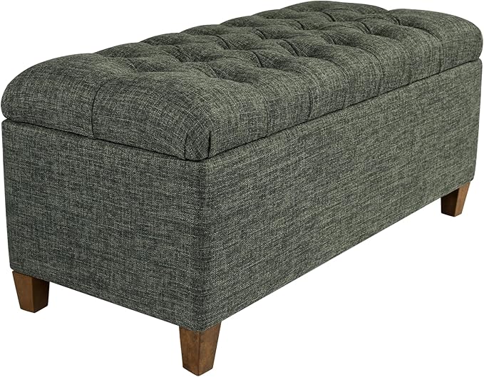 Homepop Home Decor Tufted Ainsley Button Storage Ottoman Bench with Hinged Lid Ottoman Bench with Storage for Living Room & Bedroom, Green Clover Fabric