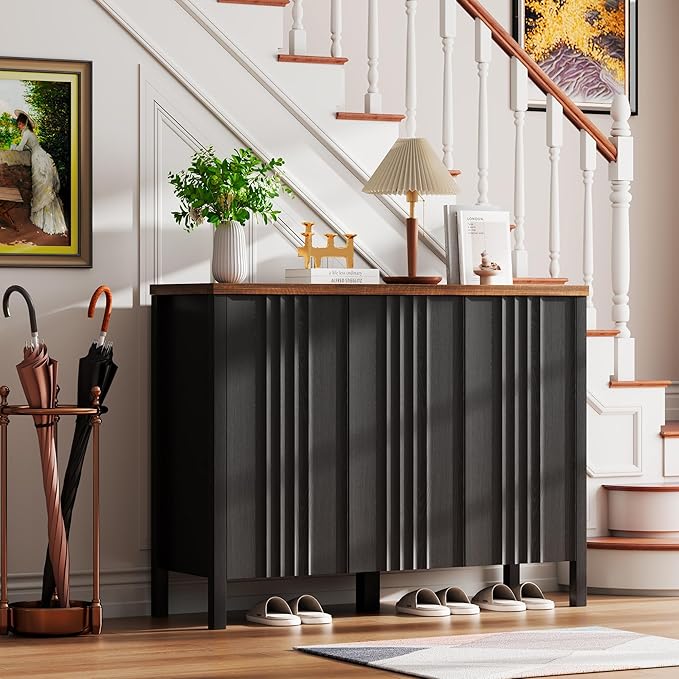 Vlsrka Shoe Cabinet with 3 Doors, Narrow Wooden Shoe Cabinet, Hidden Shoe Storage for Entryway, Foyer, Hallway