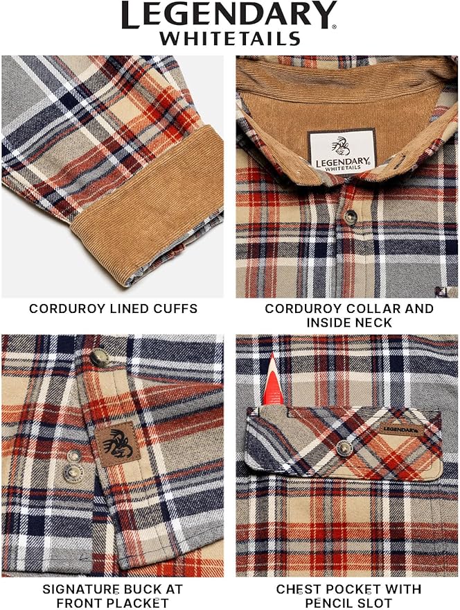 Legendary Whitetails Mens Long Sleeve Button Down 100% Cotton Flannel Shirt
