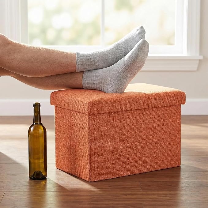 HOZEON 3 Pack 15.7 x 9.8 x 9.8 Inches Folding Storage Ottoman, Orange Rectangle Footrest Seat, Multifunctional Foot Stool for Living Room, Office, Traveling, Fishing, Camping