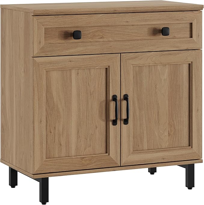 FENSULN Buffet Sideboard Cabinet Farmhouse Modern 2 in 1 Storage Cabinet with Drawer and Adjustable Shelves for Kitchen, Coffee Bar, Living Room, Oak