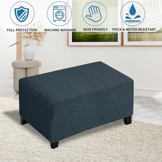 ZNSAYOTX 2026 Rectangle Ottoman Cover (L:35"-45") Super Stretch Soft Footrest Slipcover Form Fit, Universal Folding Foot Stool Covers with Non-Slip Elastic Band, Fashion Jacquard Texture, Dark Grey