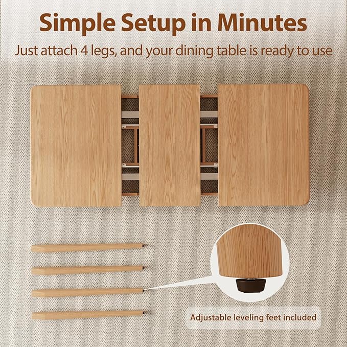 Muwuele Solid Wood Extendable Dining Table for 4-8 People with Seamless Extension from 47.2 to 63 Inches, Easy Assembly, Expandable Tables for Small Spaces, Dining Room, Kitchen, Living Room, Natural