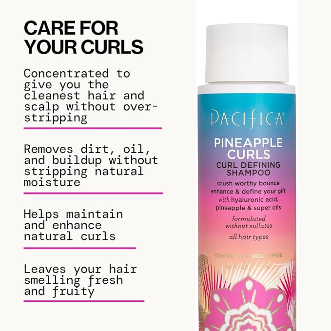Pacifica Pineapple Curls, Curly Hair Shampoo & Conditioner Set – Strand Defining Care for Wavy & Coily Hair – Reduces Frizz – Sulfate Free Clean Beauty Dermatologist Tested, Vegan & Cruelty-Free